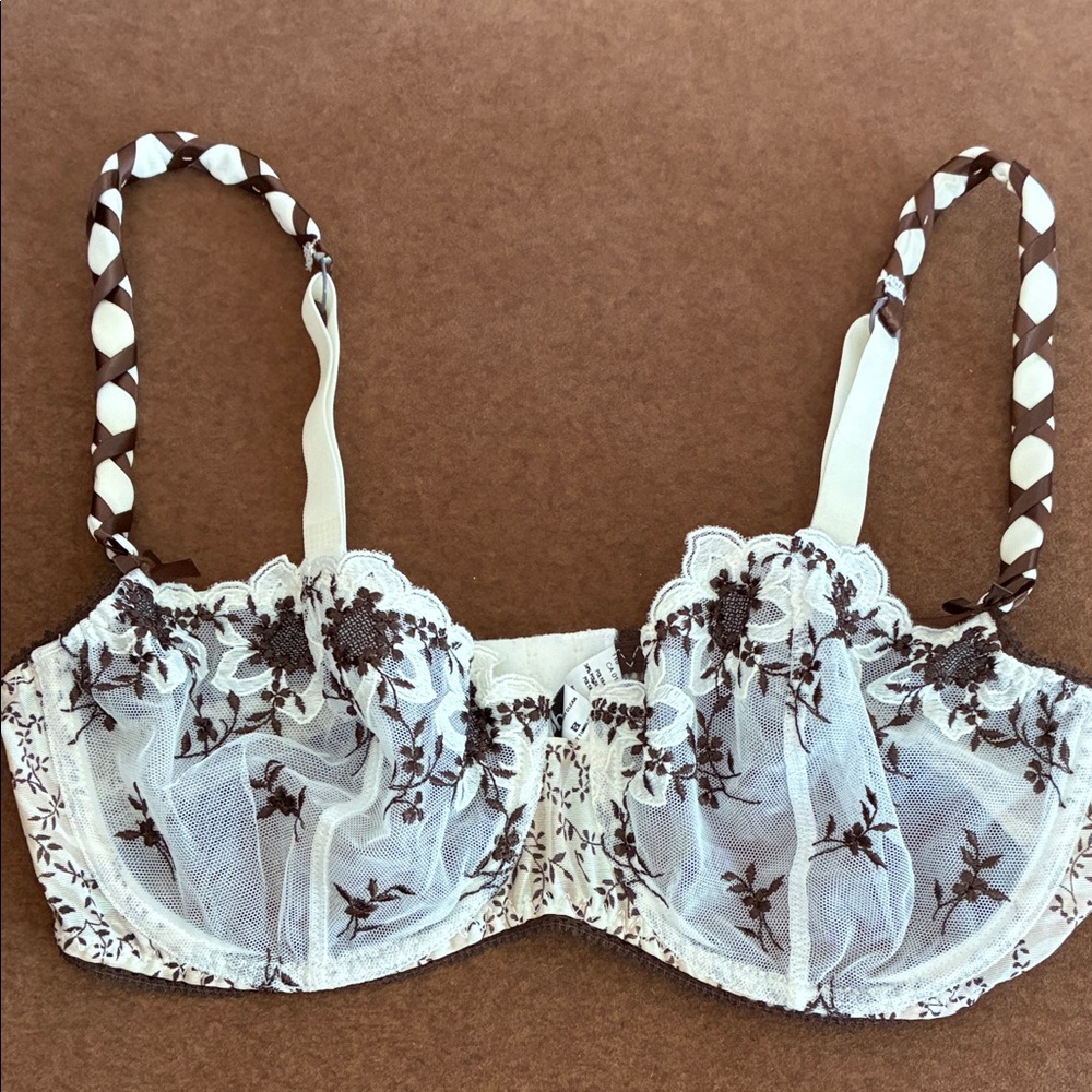 Aubade White and Brown Lace Bra